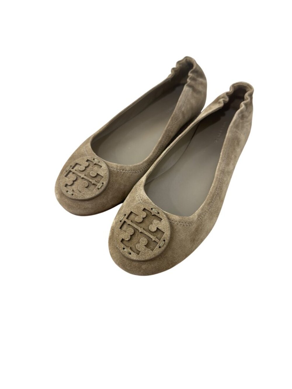 Tory Burch Minnie Travel Suede Ballet Flats Beige Logo Detail Women Size 9.5M